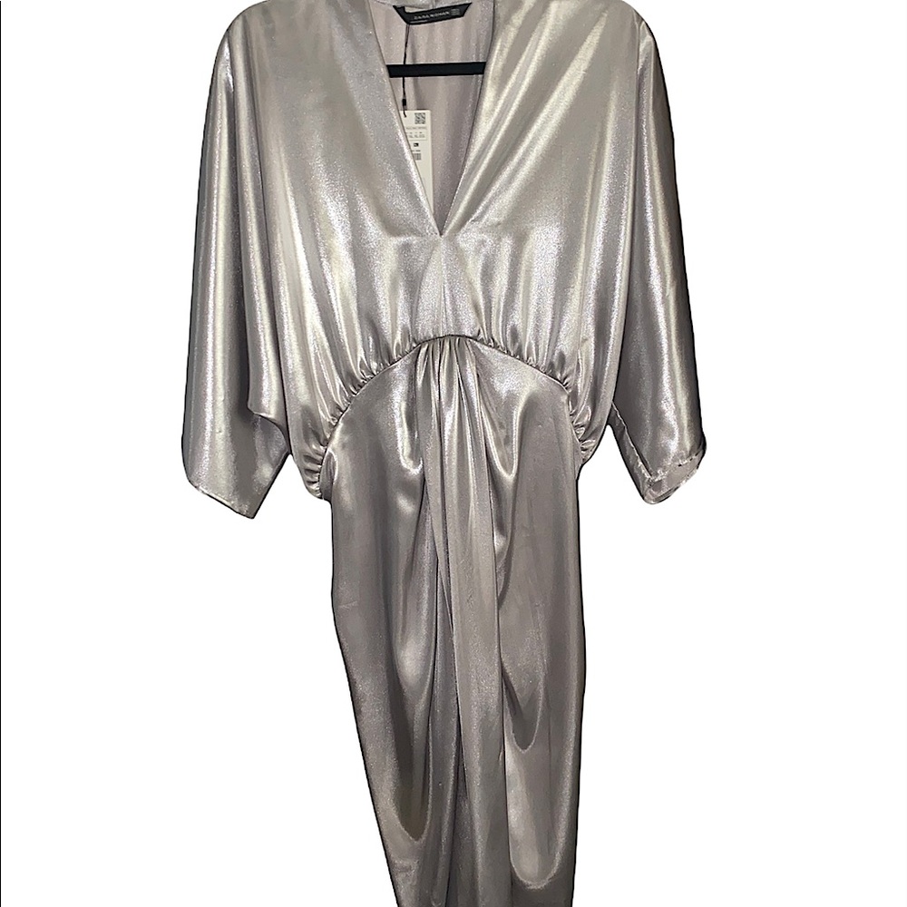 Silver metallic midi dress